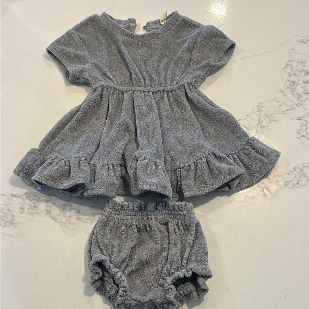 Quincy Mae Gray Terry Ruffle Dress & Bloomers